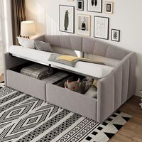 cama canape acolchada clasica a rayas con almacenamiento hidraulico somier de lamas y reposabrazos terciopelo gris claro 90x200 cm