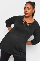 yours top negro con cordon en escote mujer curvy y tallas grandes yours