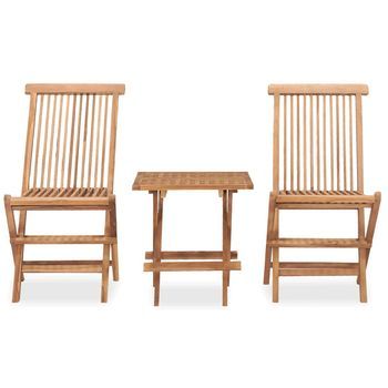 Conjunto Comedor Jardin Plegable 3 Uds | Mueble Jardin Mesa Y Sillas Madera Maciza De Teca