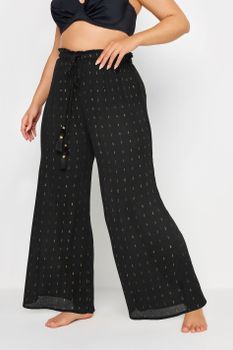 Yours Pantalones Negros Anchos Playeros Con Brillo Metálico, Mujer Curvy Y Tallas Grandes, Yours