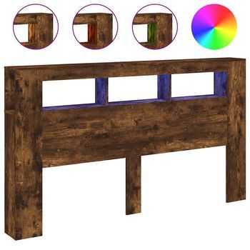Cabecero Cama Led | Panel De Cabecera Madera Ingeniería Roble Ahumado 180x18,5x103,5 Cm
