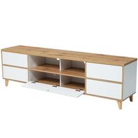 mueble tv blanco y madera de 175 cm con puertas y compartimentos