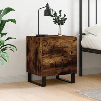 Mesita De Noche - Mueble Para Dormitorio - Madera Contrachapada Y Hierro - Roble Ahumado (40x35x47.5cm)