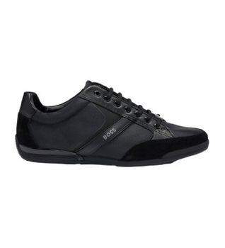 BOSS para hombre. 50498265 Zapatillas de piel Saturn negro (44), Plano, Cordones, Casual