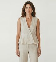 marella para mujer 2613161042200 top sin mangas de tela de lino mllvallo beige 38 casual