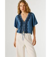 pepe jeans para mujer pl3051391 blusa cleo azul s casual manga corta lyocell