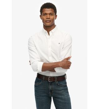 Superdry para hombre. M4011037A Camisa Classic Oxford L/S blanco (M), Algodón, Clásico, Manga larga