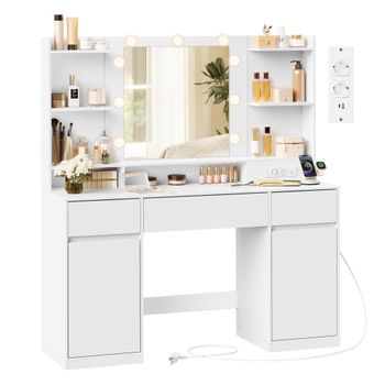 Tocador con espejo LED y amplio espacio de almacenamiento, con puertas / 107 x 40 x 144 cm