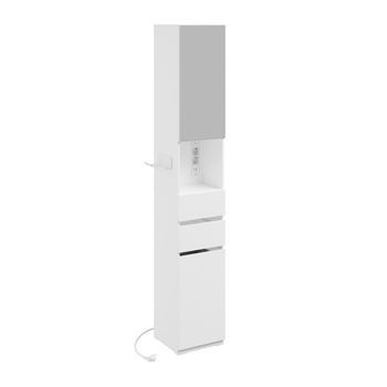 Armario Alto De Baño Con Espejo, Cajones Y Toma Usb Blanco 30.0x30.0x180.5 Cm Bzr240-e