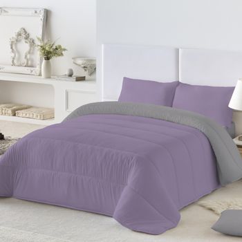Naturals - Edredón Bicolor Cama 135/150- Microfibra Poliéster - 300 Gr - Fabricado En España - L.312 Violeta/l.807 Gris