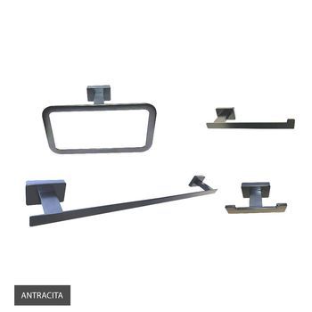 Kibath Pack 4 Accesorios De Baño Acabado Antracita Mate Fabricado En Acero Inoxidable