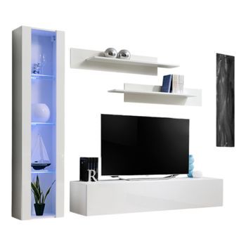 Mueble Para Tv Fly G2 Diseño, Color Blanco Brillante. Mueble Colgante Moderno Y De Moda Para Su Sala De Estar.