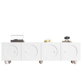 Mueble De Tv 4 Puertas Relieve 3d Mdf Hierro Urban Meuble 180,5x38x50 Cm - Blanco