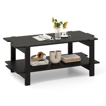 Costway Mesa de Centro de 2 Niveles Mesa de Café de Madera con Estante de Almacenamiento Mesa Auxiliar Rectangular para Sala de Estar