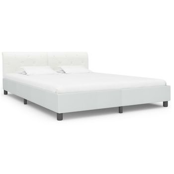 Cama Matrimonial | Cama Doble | Estructura De Cama De Cuero Sintético Blanco 160x200 Cm Cfw80965