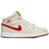 nike deportivas moda baskets 1 mid fleece pearl white en cuir beige creme para mujer