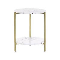 mesa auxiliar efecto marmol blanco dorado o 40 cm metal patas de metal reva