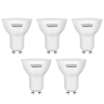 Aigostar Pack de 5 Bombillas LED GU10 6W, luz calida 3000K, 480lumen, Bajo consumo, no regulable
