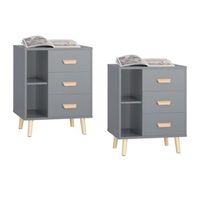 set de 2 mesas auxiliares mesita de noche con 3 cajones mesa para salon comedor con 2 estantes 48 x 40 x 60 cm gris fbt95-hgx2 sobuy es