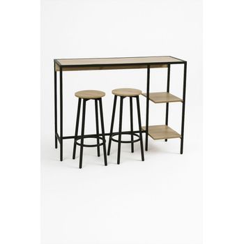 Set Bar Mesa Alta + 2 Taburetes Loku De Madera 100*124*44 Cm - Negro