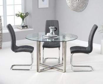Vaso 120cm Round Glass Dining Table With Lorin Dining Chairs - Black, 4 Chairs
