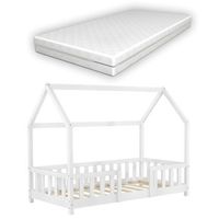 cama infantil house cabin con colchon barrera y somier de madera de pino blanco 80 x 160 cm 030005482