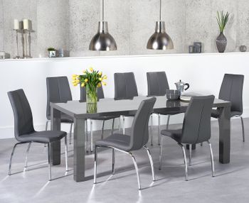 Atlanta 200cm Dark Grey High Gloss Dining Table with Cavello Chairs
