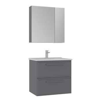 Conjunto De Mueble Con Lavabo Y Espejo (2 Piezas)  - 65 X 50 X 62 Cm - Gris