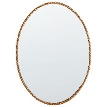 Espejo De Pared Dorado 83 X 57 Cm Marco Adornado Ovalado Decorativo Ouvea