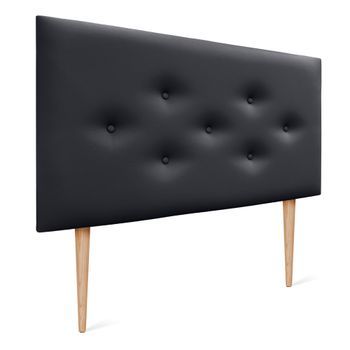 Dhome Cabecero De Polipiel Con 3 Hileras Intercaladas De Botones Y Patas Cabezal Tapizado Cama Lujo (negro, 105cm)