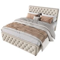 cama tapizada de 180 x 200 cm con 4 cajones y cabecero regulable - tela de lino - color beige