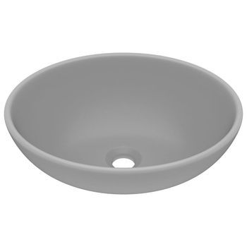 Lavabo De Lujo Ovalado Cerámica Gris Claro Mate 40x33 Cm Vidaxl
