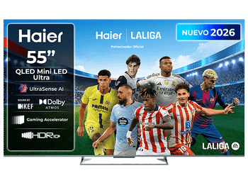 TV QLED Mini-LED 55'' - Haier M90 Series H55M90GUX, 4K HDR10+, Google TV, Dolby Atmos, Sonido KEF, Gaming 144Hz, Negro