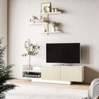 mueble de salon de melamina de madera homcom 150x315x40 cm-natural