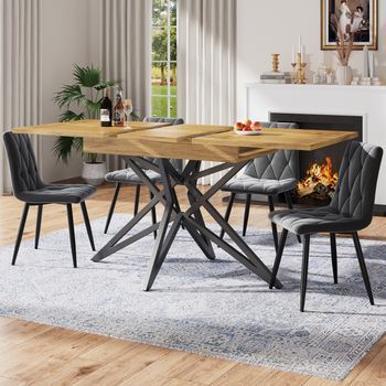 Mesa Extensible Y 4 Sillas - Comedor - Mdf Y Metal - Nogal Y Gris (120/160x80x66.1cm)