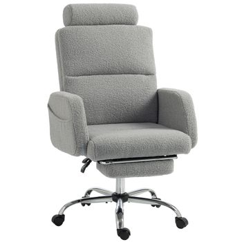 HOMCOM Silla de Escritorio Silla de Oficina con Reposapiés Tapizada en Borreguito con Respaldo Reclinable Reposacabezas Ajustable Gris Claro   Aosom España