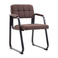 silla de visita sillon de oficina sin ruedas costura decorativa en tela marron soporte de metal negro bur10214