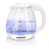 aigostar elvin - hervidor de agua electrico vidrio de borosilicato 2200w iluminacion led capacidad 1l rapida ebullicion proteccion contra la ebullicion en seco libre de bpa blanco