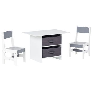 Conjunto Infantil 2 Plazas Mesa Con Sillas Mdf Con Dos Cajas De Tela No Tejida Habitación Infantil Blanco Y Gris Yalgoo