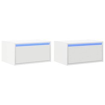 Mesitas De Noche | Mesilla De Noche De Pared Con Luces Led 2 Unidades Blanco