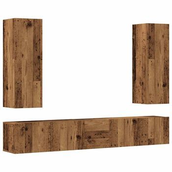 Conjunto De Mueble Tv 5 Uds | Mueble De Salón | Mesa De Tv Montado La Pared Madera Vieja