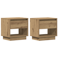 pack 2 uds mesitas de noche  mesilla de noche  cabinete de noche madera roble artisan 45x34x47 cm cfw85484