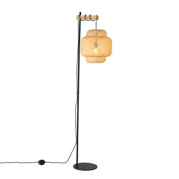 Lámpara de pie de madera con pantalla moderna de mimbre  alt. 157