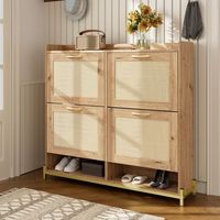 elegante armario de zapatos de madera con puertas de ratan r 4 puertas estructura metalica y estante superior para un almacenamiento elegante y ordenado