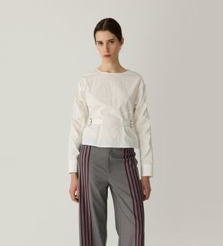 LAAGAM para mujer. M2029 Blusa Jaxe de manga larga blanco roto (S), Casual, Algodón