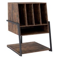 costway soporte para tocadiscos estante de vinilos con patas ajustables estilo industrial para salon marron rustico