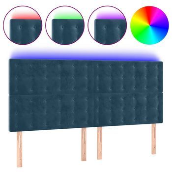 Cabecero Cama Con Luces Led | Panel De Cabecera Terciopelo Azul Oscuro 180x5x118/128 Cm