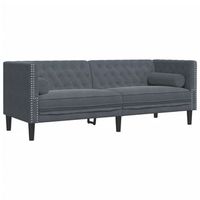 sofa chesterfield 3 plazas  sofa de descanso con cojines terciopelo gris oscuro