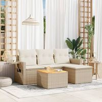 conjunto de sofas jardin con cojines 5 uds  mueble jardin mesa y sillas ratan sintetico beige cfw354301