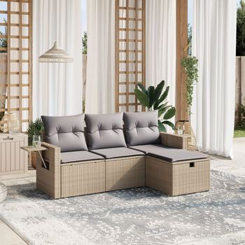 Conjunto De Sofás Jardín Con Cojines Beige Mezcla 4 Uds | Mueble Jardin Mesa Y Sillas Ratán Pe Cfw233308